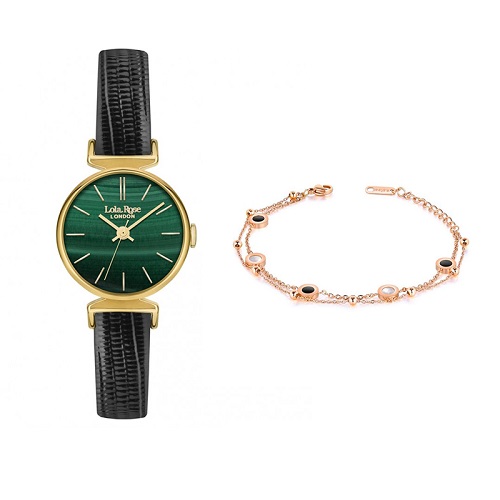 Lola Rose 女士绿色孔雀石皮革表带手表和手镯套组 ￡74.36（约674元）