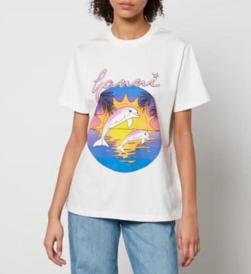 Ganni x Coggles 海豚徽标印花平纹针织棉 T 恤<br />       5.1折 ￡43.34（约381元）
