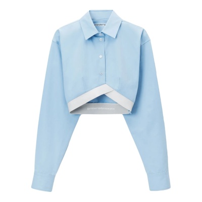 周也同款 Alexander Wang 亚历山大王 logo织带短款衬衫<br />       7.5折 ¥1958