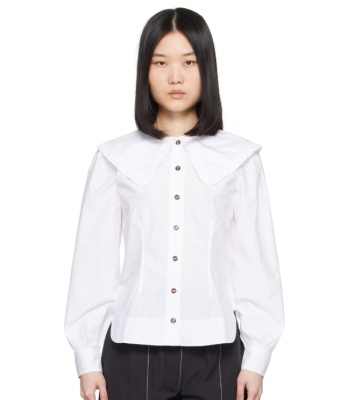 Ganni  White Frill 娃娃领衬衣 鞠婧祎同款<br />       7.6折 $140（约1011.3元）