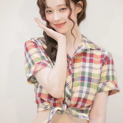 金玟庭同款！POLO RALPH LAUREN 拉夫劳伦格纹短款衬衫<br />       8折 HK$1088（约1008.14元）