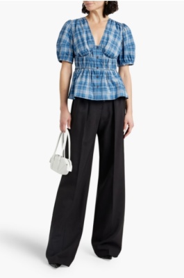 DEREK LAM 10 CROSBY Maureen 平行绉缝格纹棉府绸上衣<br />       1.5折 $60（约432.21元）