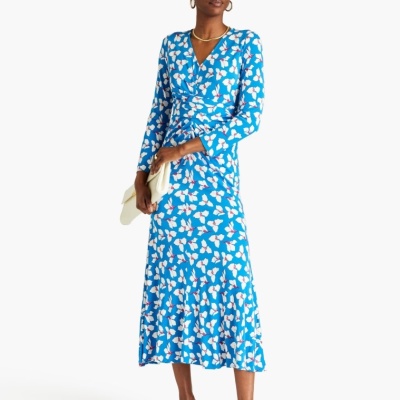 DVF Timmy 褶饰花卉印花平纹针织中长连衣裙<br />       3.5折 $154（约1106.07元）