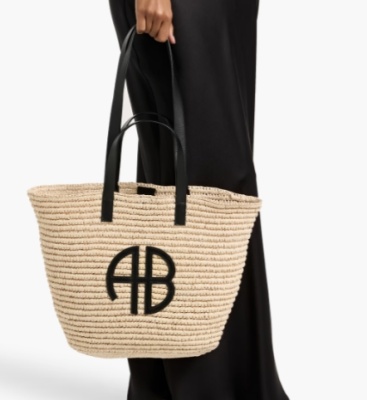 吴千语同款！Anine Bing  Palermo 皮革边饰仿拉菲草手提包<br />       4.5折 $203（约1459.47元）