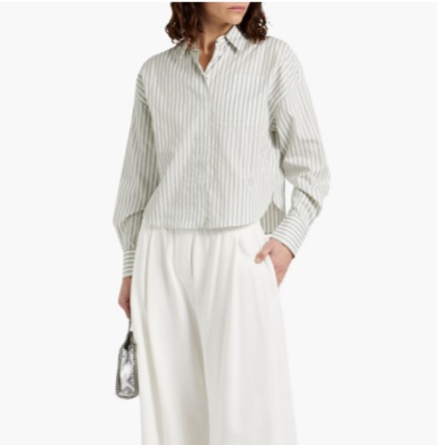 Brunello Cucinelli 珠饰条纹棉丝混纺府绸衬衫<br />       4折 $718（约5133.27元）
