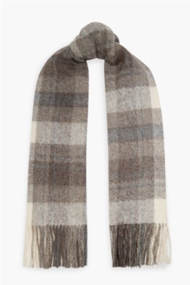 BRUNELLO CUCINELLI 流苏格子羊驼毛羊毛混纺围巾<br />       4折 $638（约4526.04元）