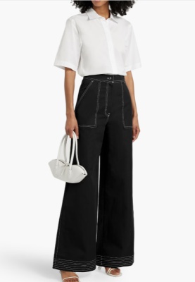 MAX MARA Oboli 棉麻混纺斜纹阔腿裤<br />       2.5折 $237（约1678.69元）