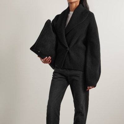 TOTEME Oversized 黑色罗纹羊毛开衫<br />&nbsp;&nbsp;&nbsp;&nbsp;&nbsp;&nbsp;&nbsp;HK$5900（约5310.59元）